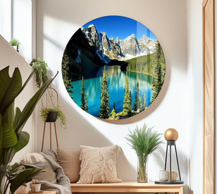 Remote Alpine Paradise with Clear Sky Reflections – A Stunning Glass Artwork
