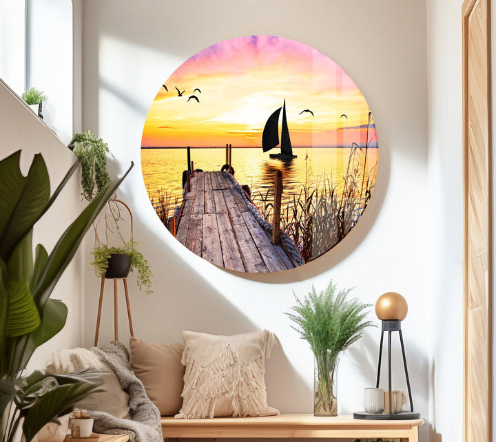 Seaside Serenity with Sunset Reflections – A Breathtaking Glass Artwork
