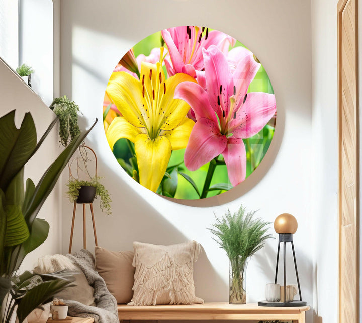 Yellow-Pink Lily Flower Glass Wall Art, glass image printing, glass prints from photos