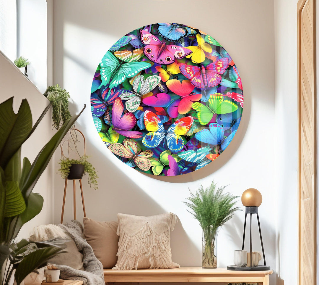 Colorful Butterflies Glass Wall Art glass art painting, glass art for the Wall