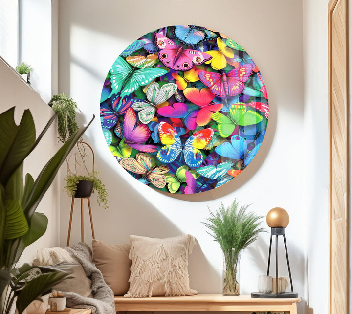 Colorful Butterflies Glass Wall Art glass art painting, glass art for the Wall
