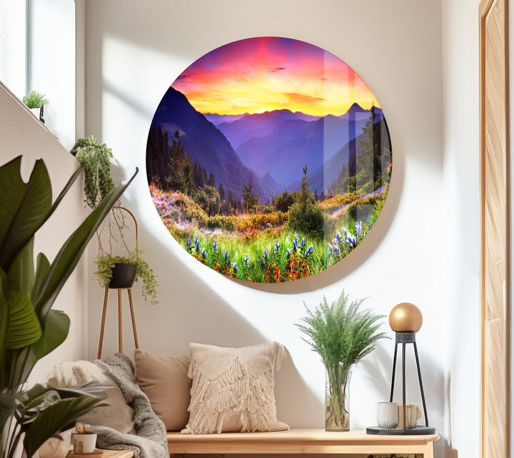 Mountain Range and Sunset Reflection – A Nature-Inspired Glass Decor
