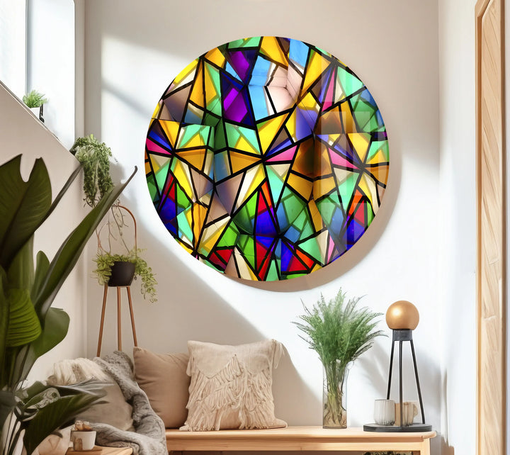Geometric Color Explosion Glass Art – Abstract Modern Wall Decor in Bold Stained Glass Style - MyPhotoStation