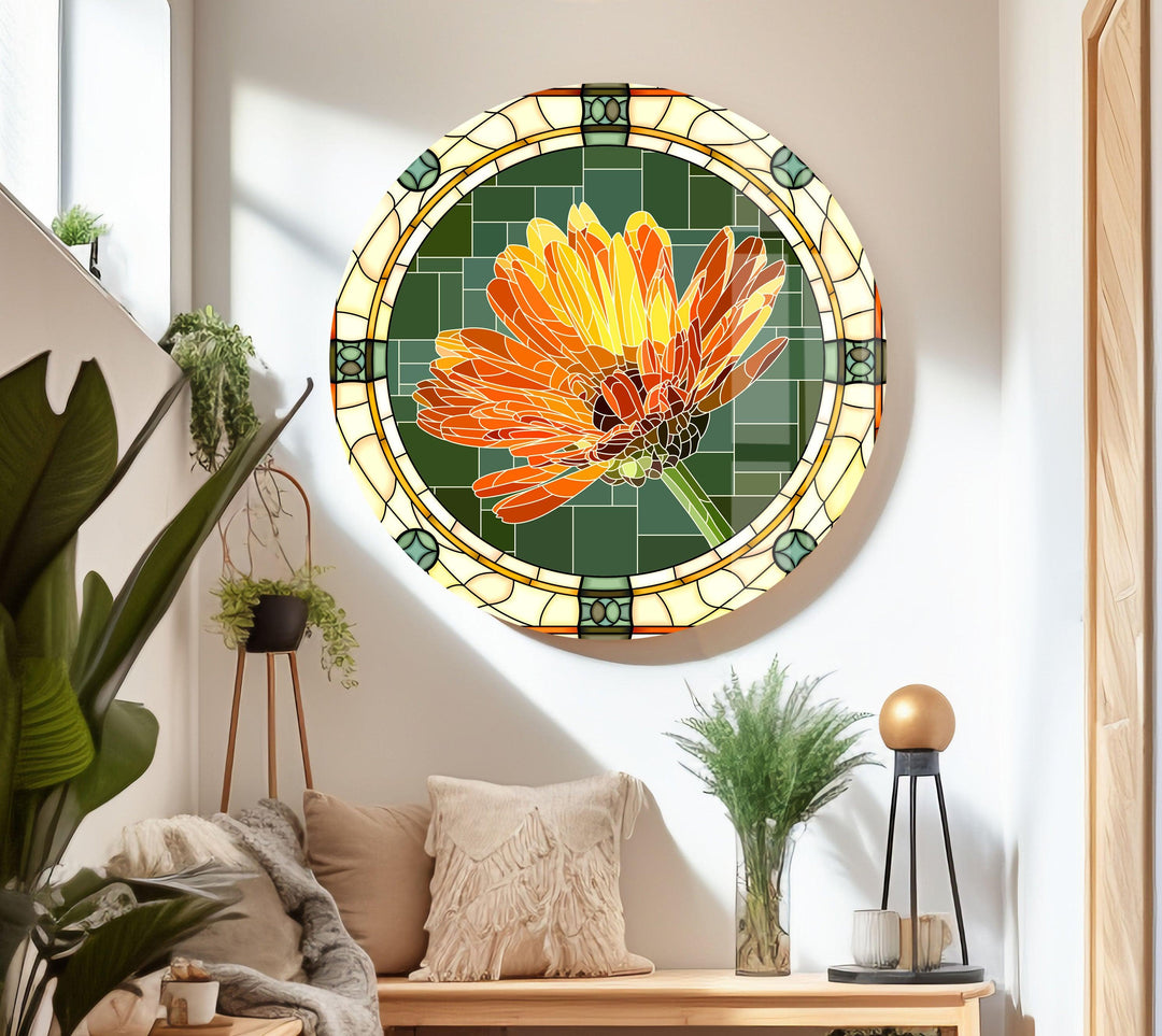 Stained Flower Orange Glass Wall Art custom glass photo prints, large glass prints