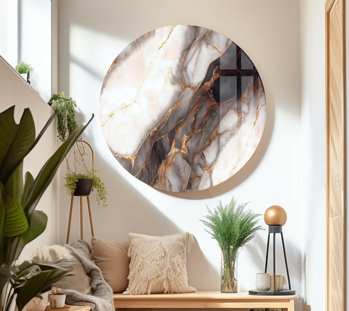 White Marble with Copper Veins Glass Wall Art