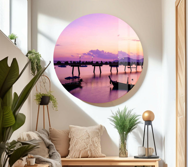 Twilight Glow Over the Harbor – A Captivating Glass Print

