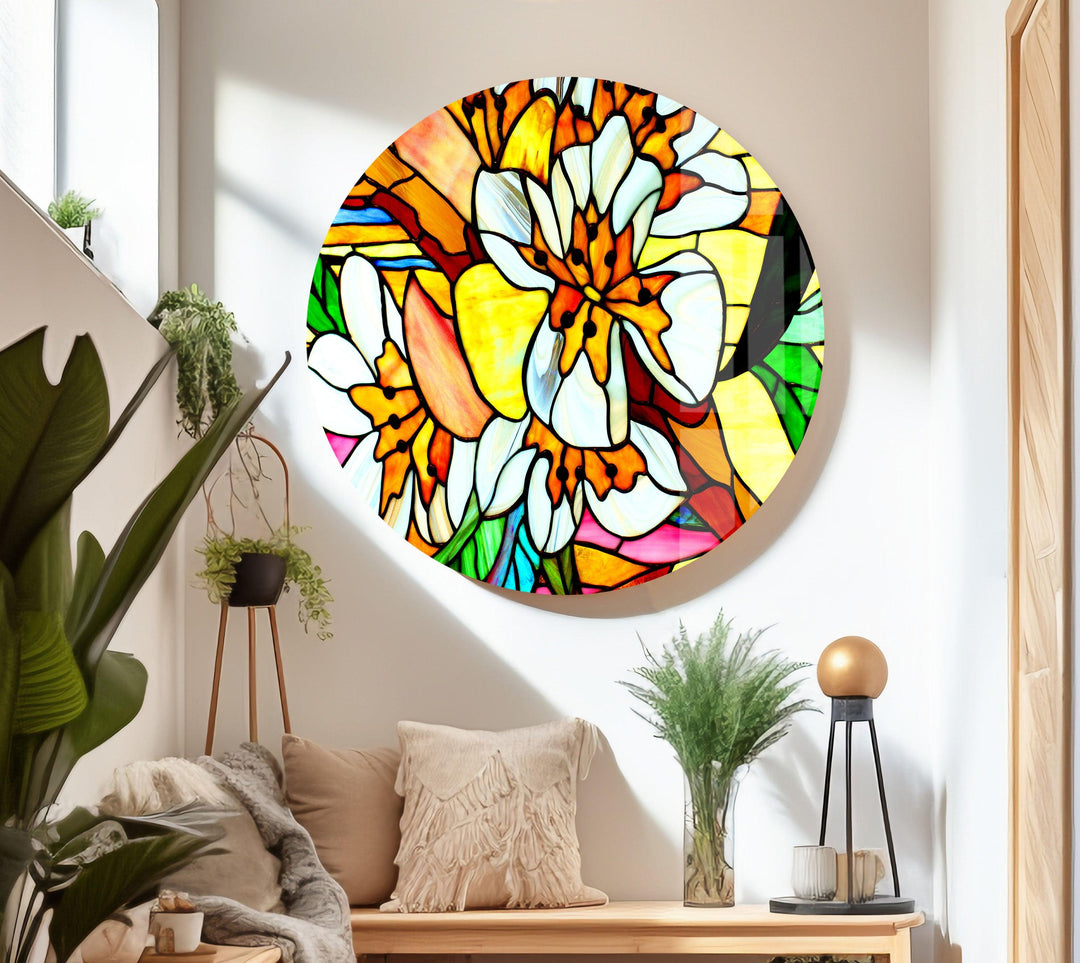 Floral Stained-Glass Window Glass Wall Art, art glass wall art, glass wall art pictures
