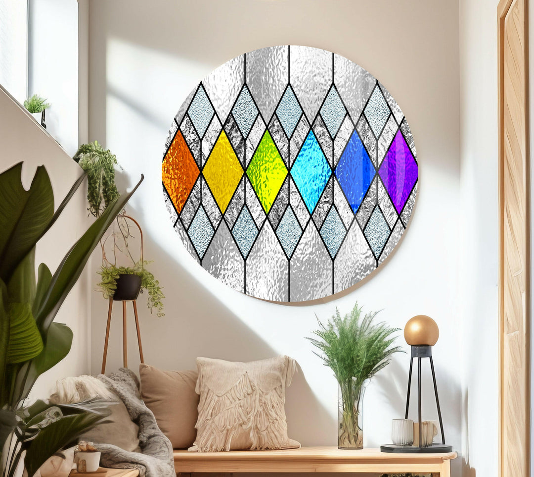 MultiColored Diamonds Glass Wall Art print picture on glass, Tempered Glass Wall Art