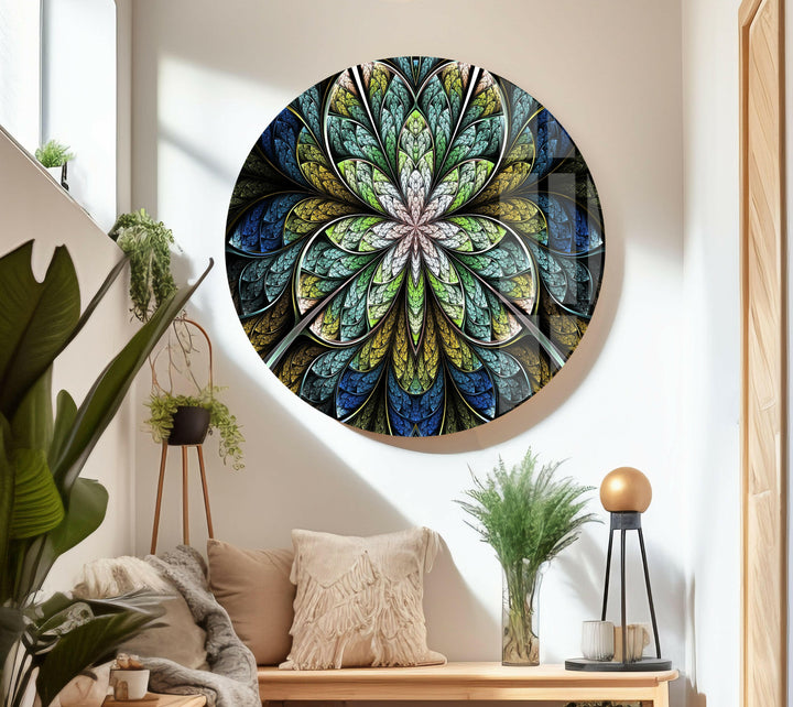 Blue Fractal Flower Glass Wall Art, custom glass photo prints, large glass prints