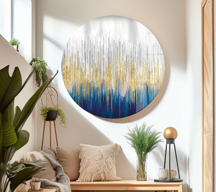 Shiny Gold and Blue High-Quality Abstract Glass Art Panels