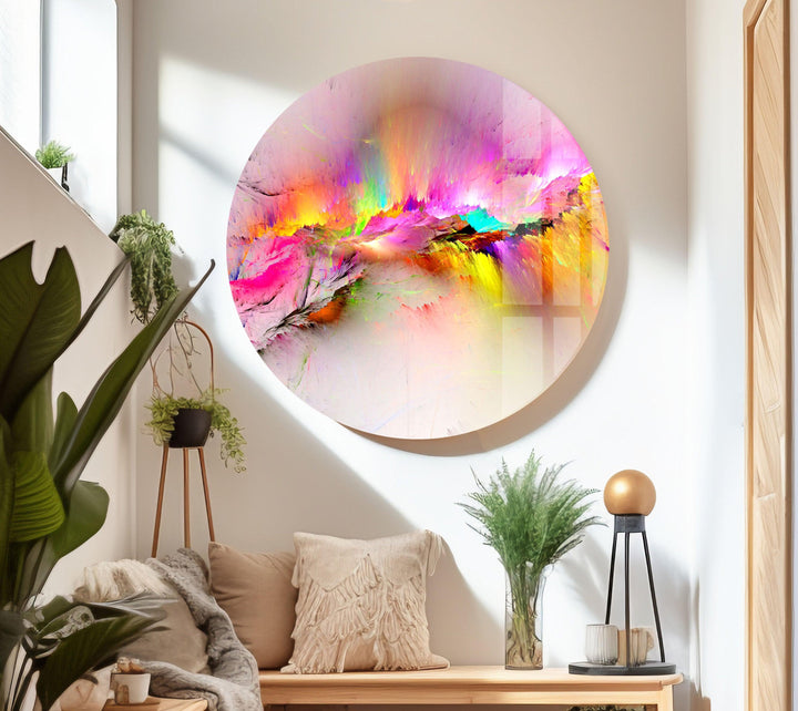 Abstrakte Glaswandkunst mit rosa Spritzern
