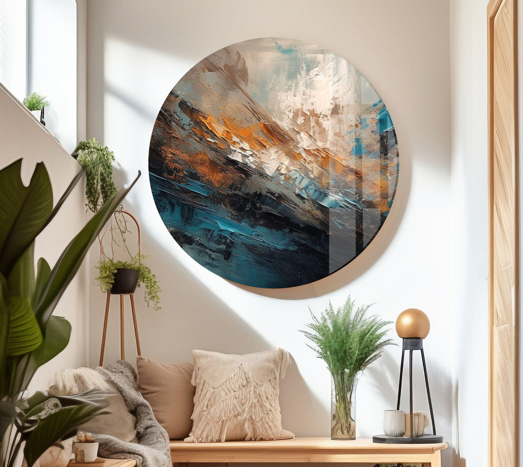 Blue & Orange Painting Glass Wall Art art glass wall art, glass wall art pictures