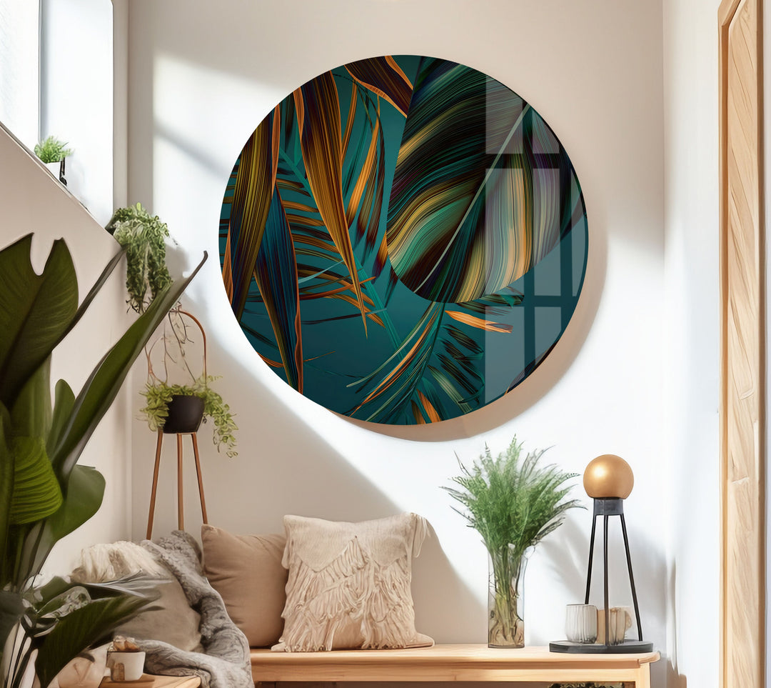Green Abstract Palm Leaf Glass Wall Art