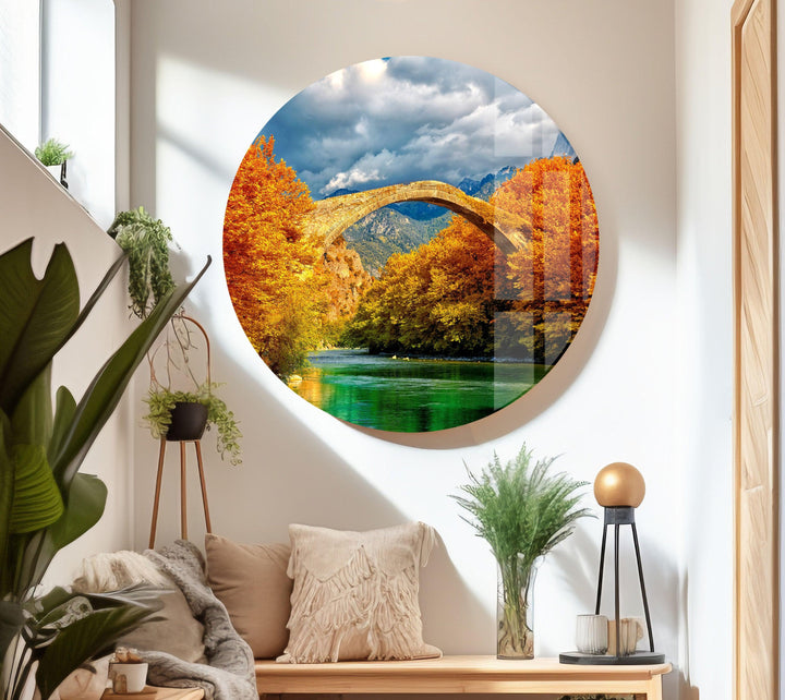 Majestic Arch Bridge in Autumn – A Timeless Glass Wall Art
