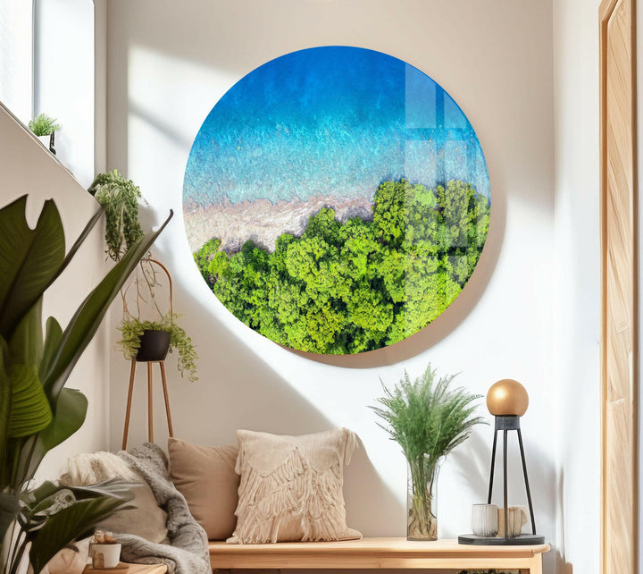 Refreshing Coastal Escape – A Relaxing Glass Wall Art for Any Space

