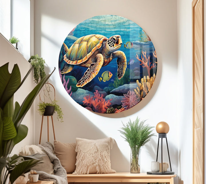 Sea Turtle Puzzle Glass Wall Art Glass Printing Wall Art, Print photos on glass
