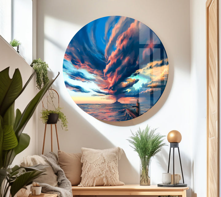 Volcano Storm Glass Wall Art glass pictures for Wall, glass prints wall art