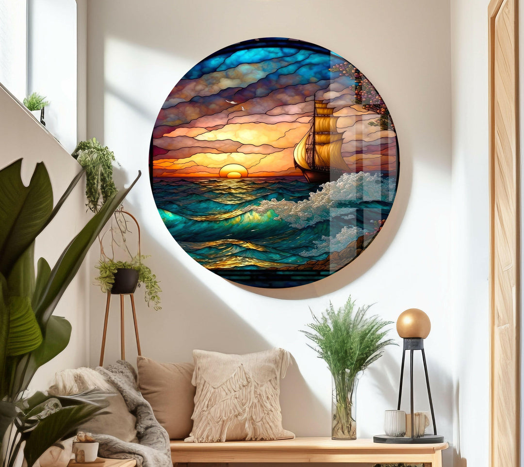 Stained Sea View Glass Wall Art photo print on glass, prints on glass wall art