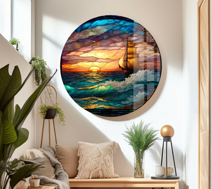 Stained Sea View Glass Wall Art photo print on glass, prints on glass wall art