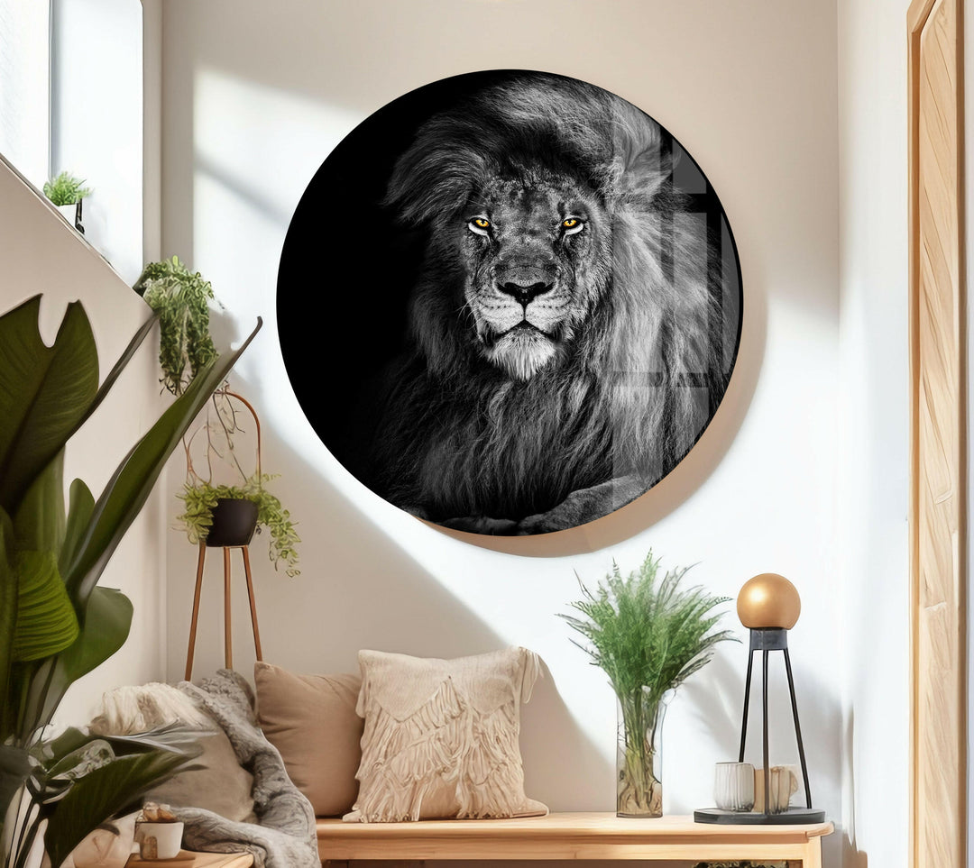 Black Wild Lion Glass Wall Art glass art painting, glass art for the Wall