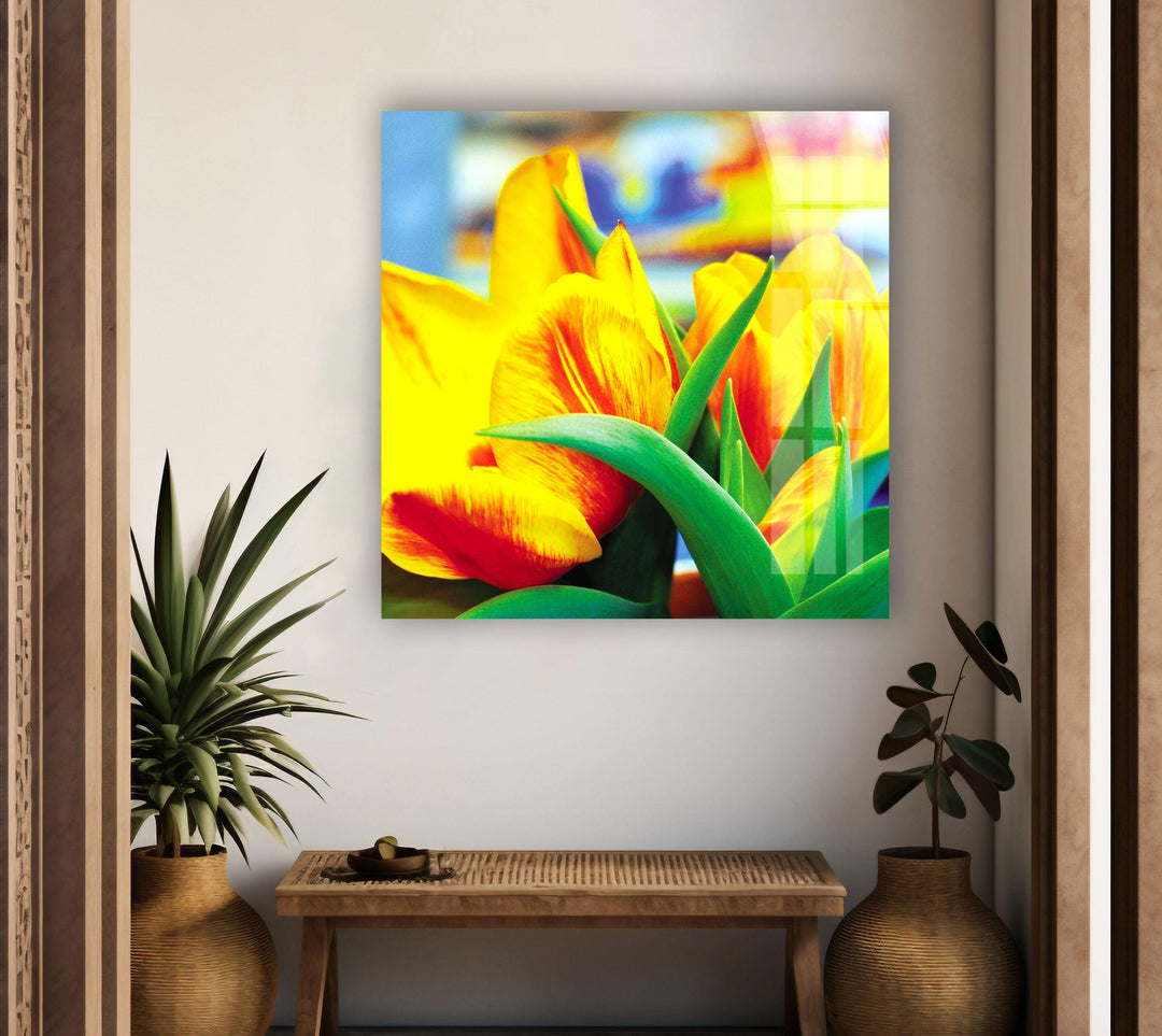 Yellow Tulips Glass Wall Art, Glass Printing Wall Art, Print photos on glass