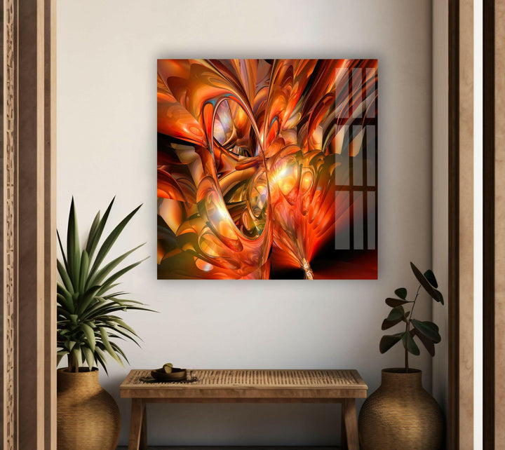 Orange Abstract Fractal Glass Wall Art