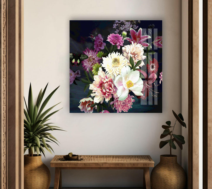 Dark Floral Botanical Luxury Glass Wall Art, glass image printing, glass prints from photos
