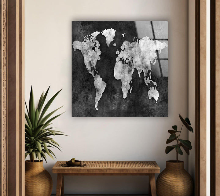 Moderne Weltkarte aus Glas als Wanddekoration