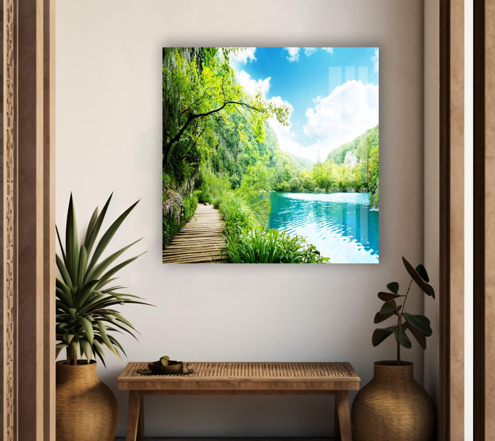 Crystal Clear Waterfall in a Green Paradise – A Captivating Wall Decor

