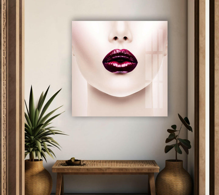 Rote Lippen Frau Cool Art Glas Wandkunst