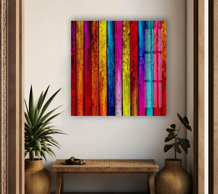 Colorful Painted Wood Glass Wall Art