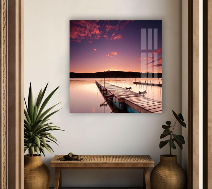 Sunset Purple Dock Glass Wall Art Glass Printing Wall Art, Print photos on glass