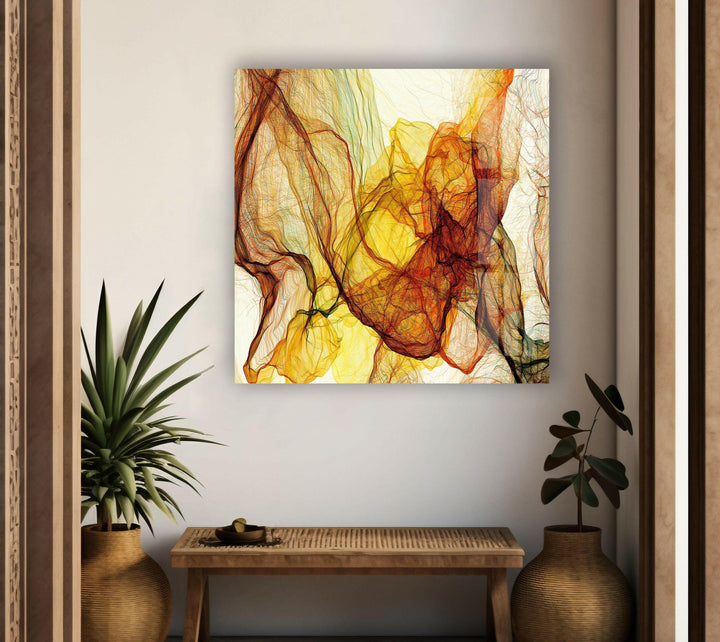 Gelbe abstrakte Glaswandkunst