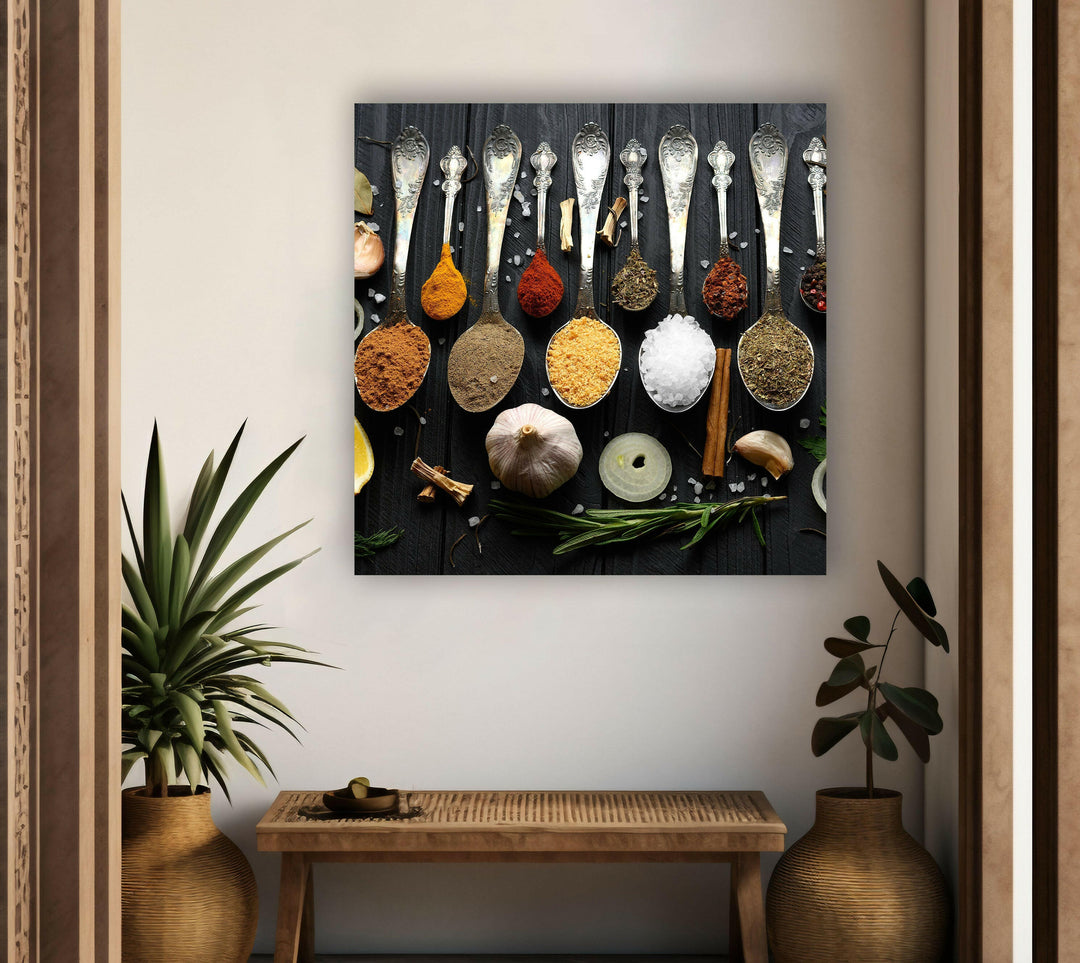 Rustic Spoons On Spices Glass Wall Art, art glass wall art, glass wall art pictures
