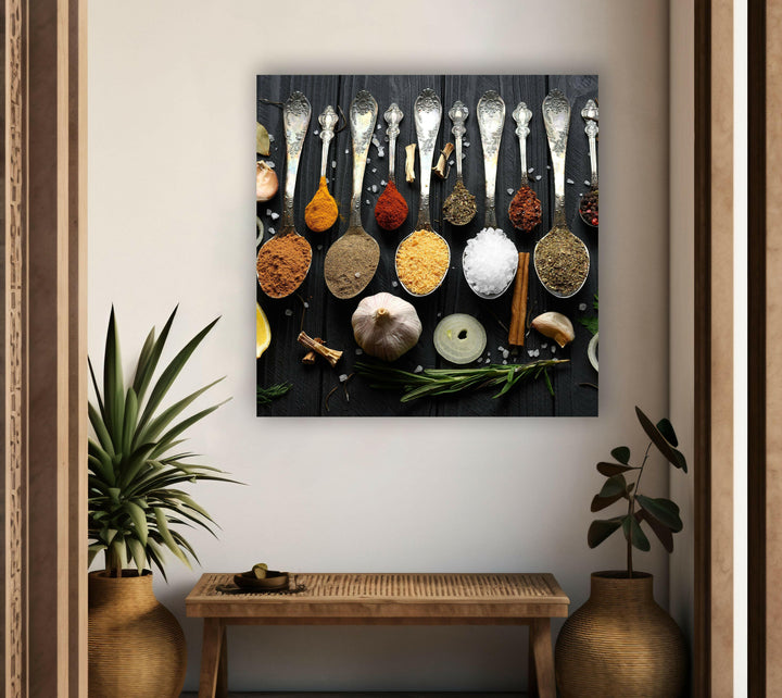 Rustic Spoons On Spices Glass Wall Art, art glass wall art, glass wall art pictures