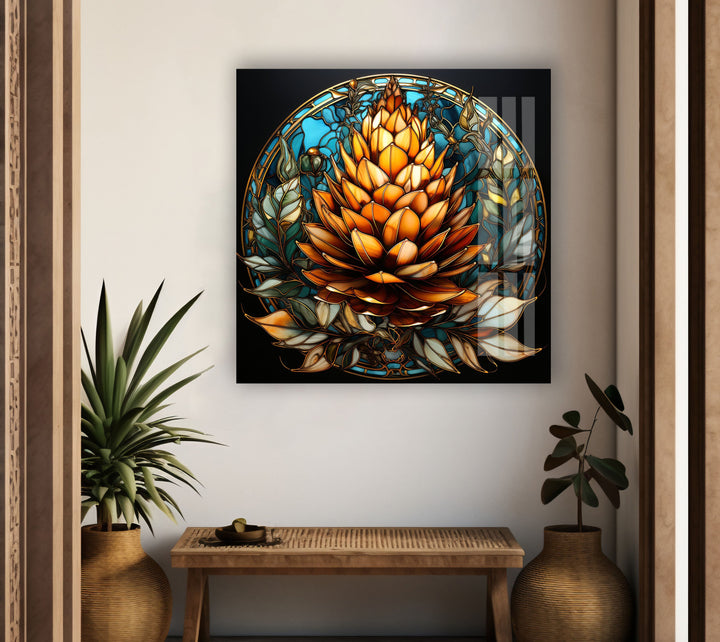 Stained Pine Cone Glass Wall Art picture on glass wall art, photos printed on glass