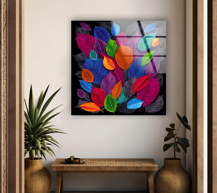 Modern Colorful Leaf Glass Wall Art, glass photo prints, glass picture prints