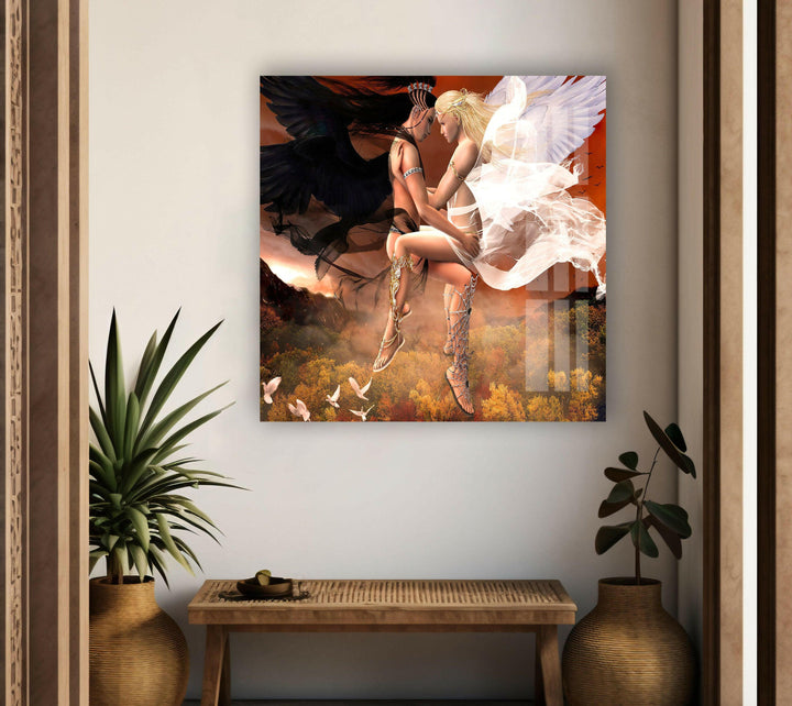 Zwei Flügel der Liebe Glaswandkunst