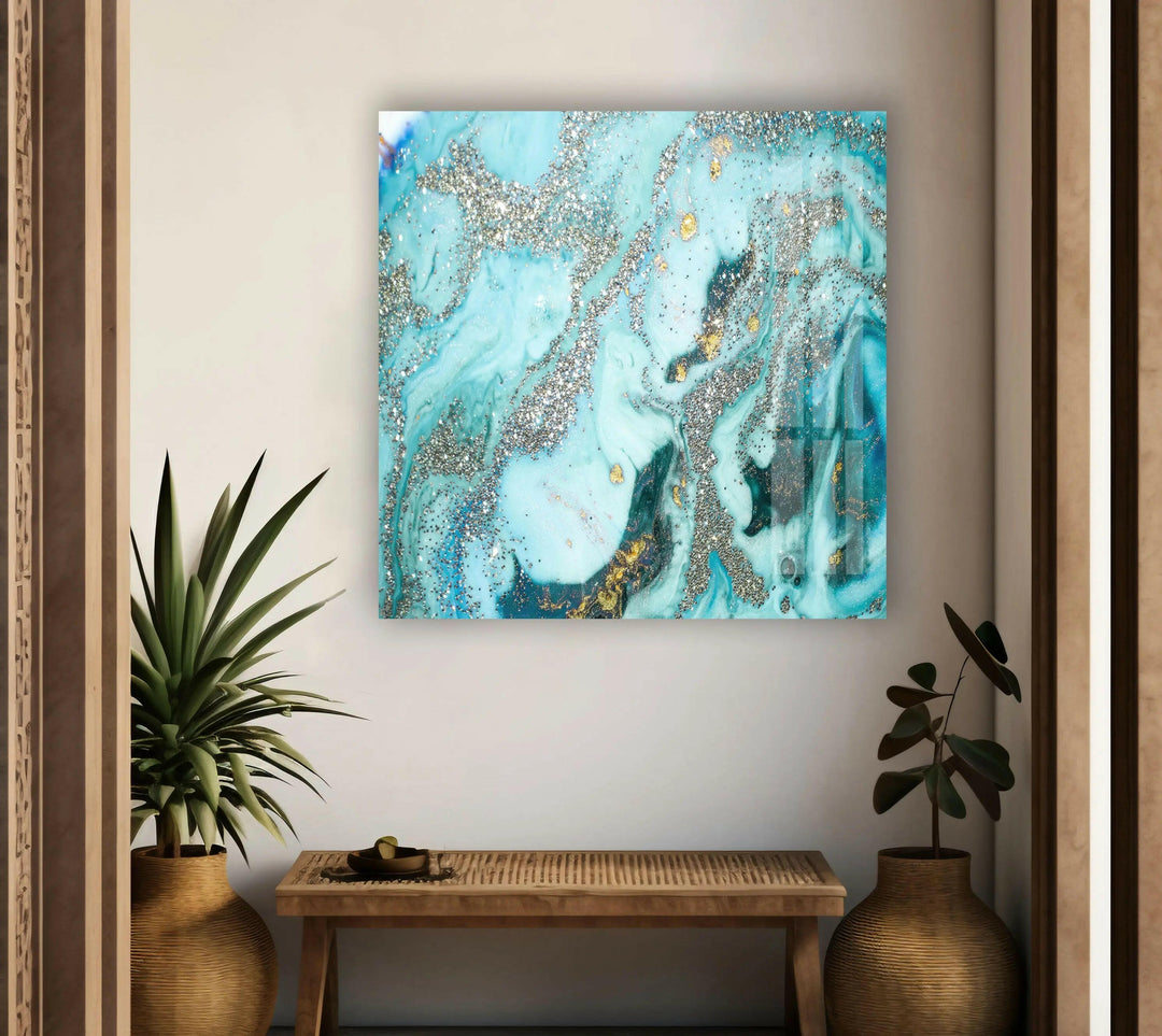 Blue Silver Decor Tempered Glass Wall Art - MyPhotoStation