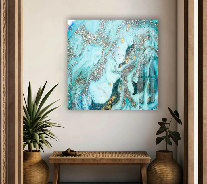 Blue Silver Decor Tempered Glass Wall Art - MyPhotoStation