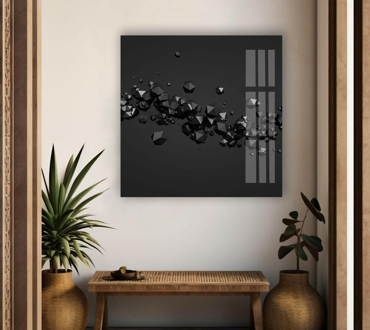 Schwarze 3D abstrakte Diamant-Glaswandkunst