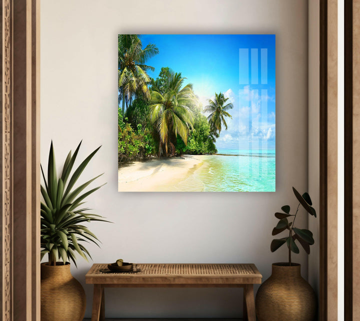 Tropische Strandlandschaft, Glaswandkunst