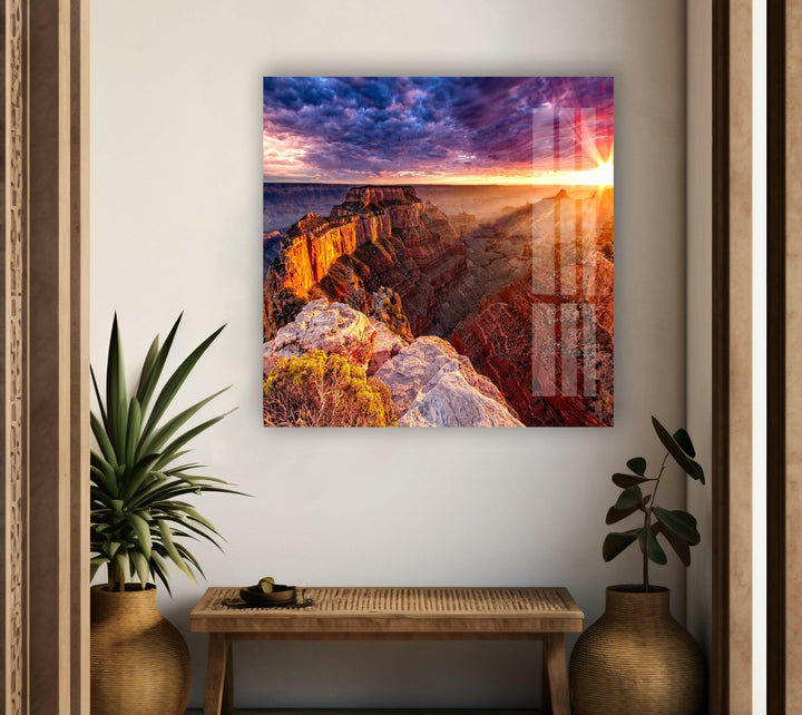 Sunset Over the Canyon – A Captivating Landscape Glass Wall Art
