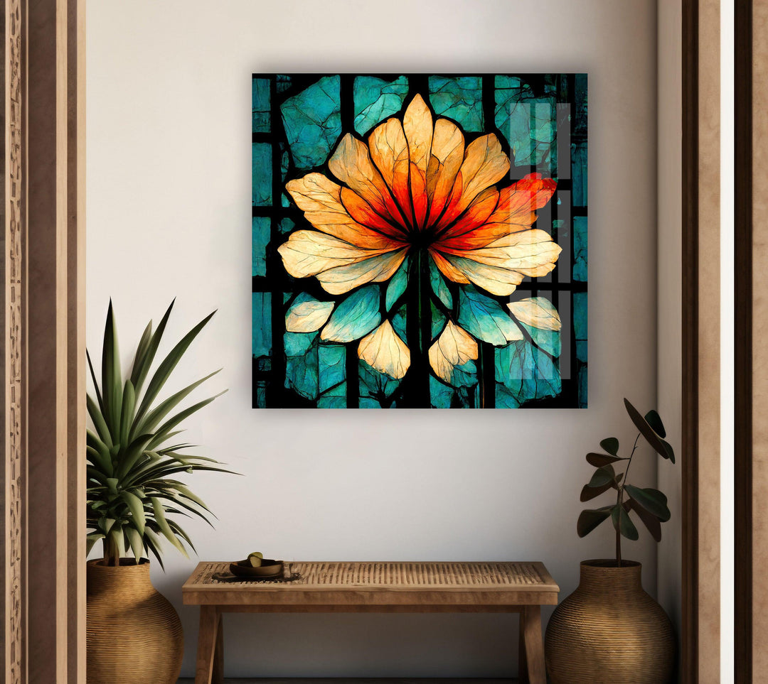 Stained Orange Floral Glass Wall Art glass photo prints, glass picture prints