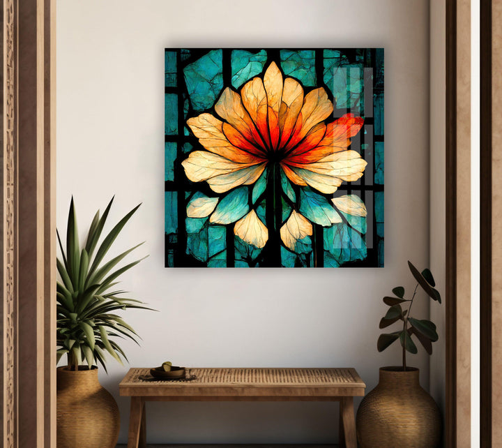 Stained Orange Floral Glass Wall Art glass photo prints, glass picture prints