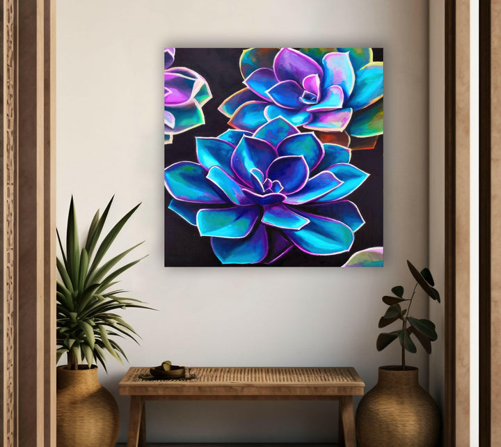 Oil Painting Purple Succulent Glass Wall Art, Glass Printing Wall Art, Print photos on glass