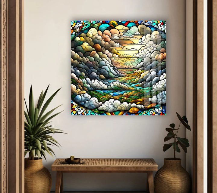 Stained Glass Landscape Wall Art – Colorful Sky & Rolling Hills - MyPhotoStation