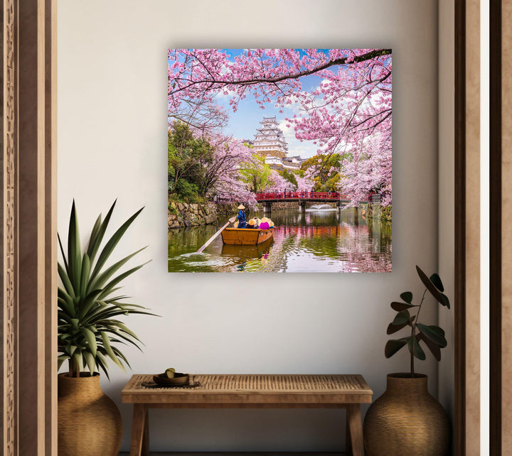 Traditional Boat Ride Under Cherry Blossoms – A Stunning Wall Art

