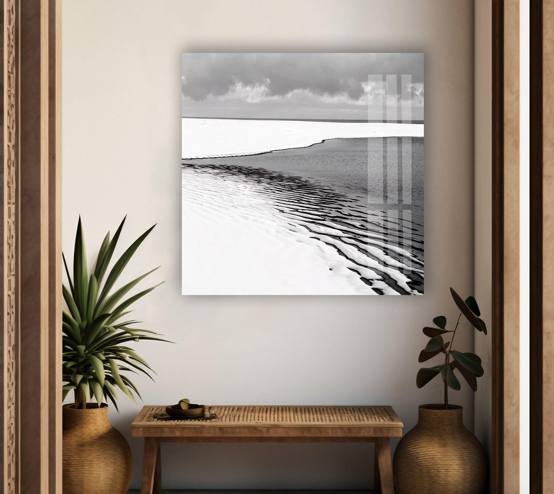 Waves and Sand in Monochrome – A Sophisticated Ocean View Wall Art
