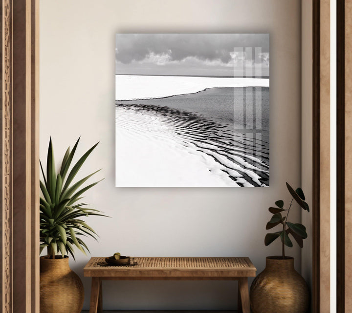 Waves and Sand in Monochrome – A Sophisticated Ocean View Wall Art
